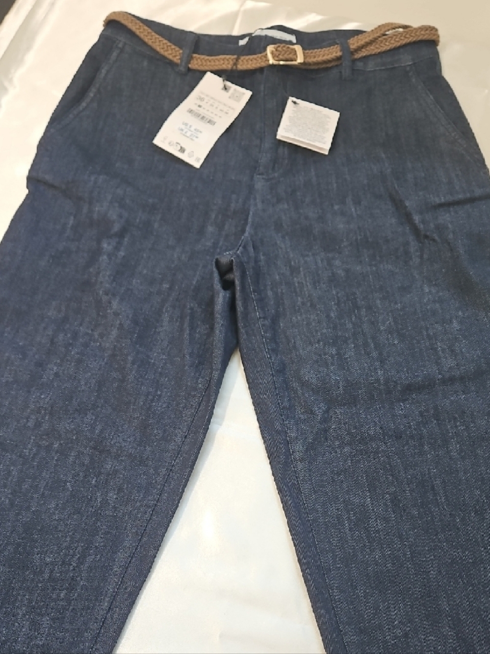 Zara NWT Braided Belt Chino Denim Pants, Size 4. - Picture 4 of 8